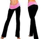   BLACK / CANDY PINK FOLDOVER ROLLOVER FITTED FLAR LONG YOGA GYM PANT M