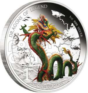 CHINESE DRAGON Dragons Of Legend Silver Coin 1$ Tuvalu 2012  