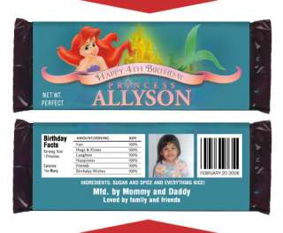 LITTLE MERMAID PRINCESS Birthday Party CANDY WRAPPERS  