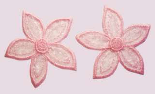 2x Baby pink organza flowers iron/sew on motifs (01)  
