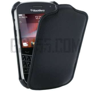   Clapet en Eco Cuir Noir avec Design Strié pour BlackBerry 9900 Bold