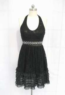 279DW BLACK BEADED SEQUIN LAYERED LACE PADDED DRESS XL  