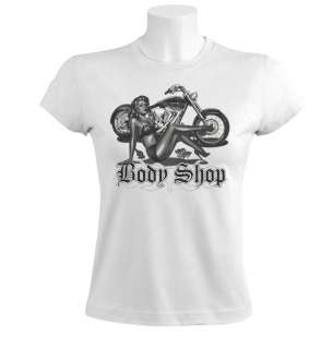 Body Shop Women T Shirt choppers pin up girl bike biker  
