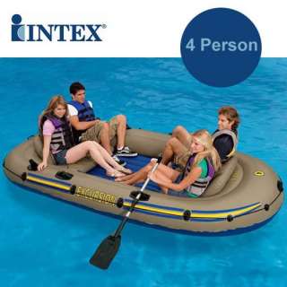 INTEX EXCURSION 4 MAN/PERSON INFLATABLE BOAT DINGHY SET RIVER SEA LAKE 