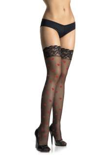 Lycra Sheer Thigh High Stockings with Hearts All Over and Lace Top for 
