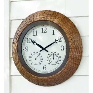  Indoor/Outdoor Wicker Wall Clock/Thermometer with Easy To 