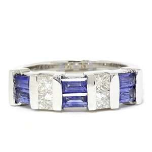   50CT Princess Cut Diamond & Blue Sapphire 14K White Gold Ring Jewelry