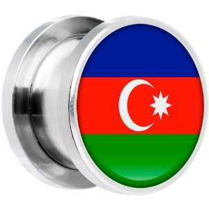   2 Gauge Stainless Steel Azerbaijan Flag Saddle Plug Jewelry