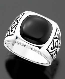 Mens Ring, Sterling Silver Onyx Square