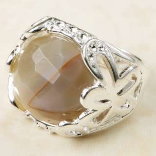Gray Agate 925 silver ring handmade Size 8  