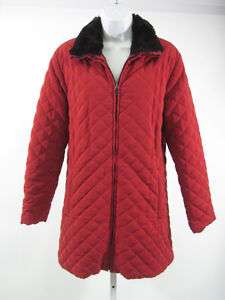 ANDREW MARC Red Quilted Faux Fur Trim Coat Sz S  