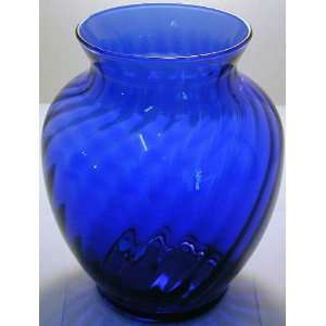   Vintage swirl pattern cobalt blue glass flower vase