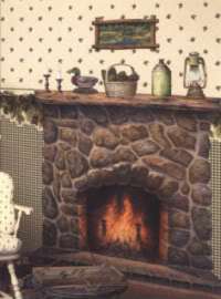 Faux Stone Rock Fireplace with Fire Peel & Stick Mural  