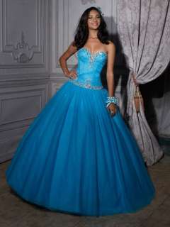 Blue Beaded Ball Gown Quinceanera Dresses Bridal Wedding Evening Prom 