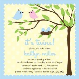   Tree Egg Boy Twins Baby Shower Invitations