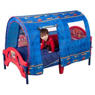   Disney Pixar Cars Blue Toddler Bed w/ Tent Canopy Safety Rails  