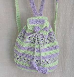Crochet Knit SM Cotton BACKPACK Green and Purple stripe NEW  
