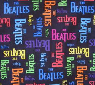 The Beatles Logo Black Multi Color 100% Cotton Fabric BTY Fab Four 