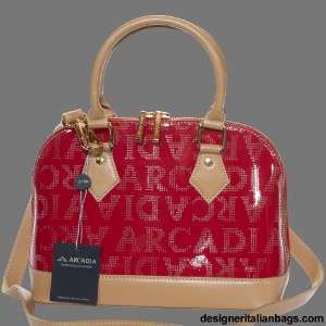 ARCADIA Italian DESIGNER RED PERFORATED PATENT LEATHER BOWLING BAG 