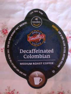 NIP Keurig 16 VUE cups packs TIMOTHYS   COLOMBIAN DECAF COFFEE  