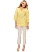 Charter Club Printed Embellished Tunic & Straight Leg Cropped Trousers