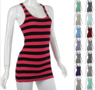   Stretch FITTED Striped Racerback Tank Top Camis Knit Yoga T shirt