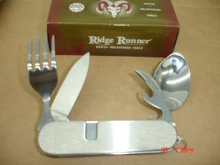 CAMP KNIFE FORK SPOON AND CAN OPENER SET  