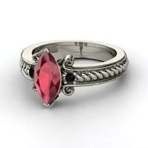    Catelyn Ring, Marquise Ruby Platinum Ring with Black Onyx Jewelry