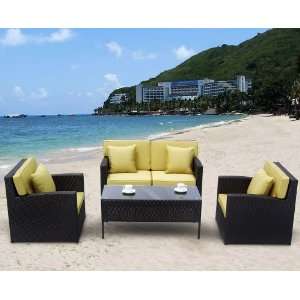  Modern 4 Piece Black Wicker Sofa Set Patio, Lawn & Garden