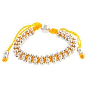   Steel Beads on Orange Cotton Cord Bracelet, 8 Extender Jewelry