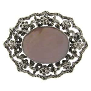  Sterling Silver Marcasite Pink Shell Brooch Jewelry