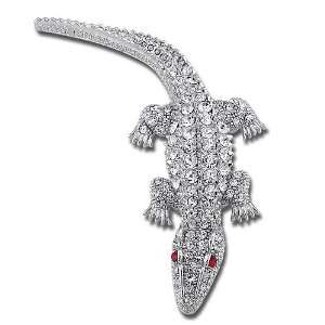   Crystal Accent Crocodile Brooch Pin   Womens Brooches & Pins Jewelry