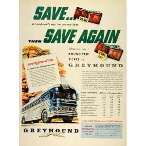  1950 Ad Greyhound Bus Ticket Round Trip Fares Price 