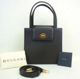 AUTHENTIC BVLGARI CHOCOLATE LEATHER HAND BAG w/ SHOULDER STRAP MADE IN 