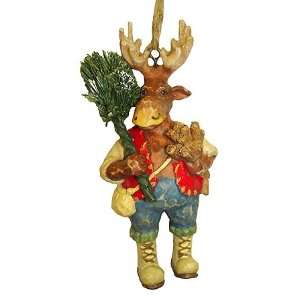  Camper Moose With Pine Tree & Firewood Christmas Ornament 