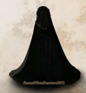 BLACK Hooded Velvet Cloak Renaissance Wicca Larp Halloween Cape
