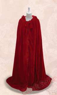 Velvet Red Hooded Cloak Cape Shawl LARP Wicca Wedding  