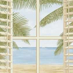 TROPICAL BEACH SHUTTER WINDOW Wallpaper Mural Tan  