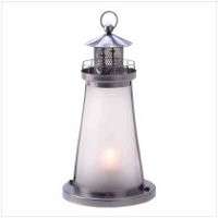 Lighthouse Candle Lamp   Iron with frosted glass. Candle not included 