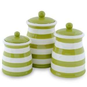   : Green & White Stripe Ceramic Kitchen Canister Set: Kitchen & Dining