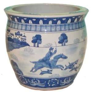   Planter / Fishbowl with Horse and Rider   Hand Painted Chinese