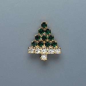   Christmas Tree Pin, Emerald  And Diamond look Rhinestone Brooch