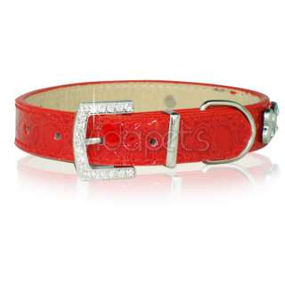 14 18 Red Leather Rhinestone Bones Dog Collar medium  