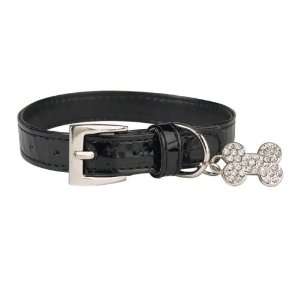  Croco Faux Leather Dog Pet Collar Black 11 14 Rhinestone 