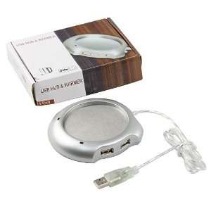  USB Tea/Coffee Cup/ Mug Warmer with 4 Port USB Hub (silver 