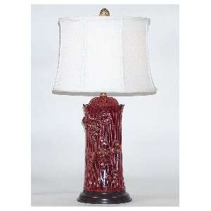   Casual Dark Red Carved Pottery Designer Table Lamp