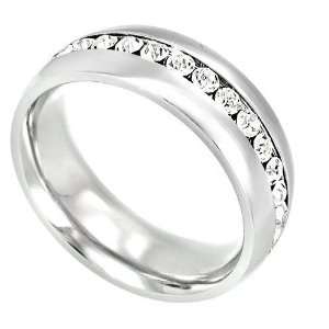 Diamond CZ Eternity Stainless Steel Men Unisex Wedding Band Ring Size 