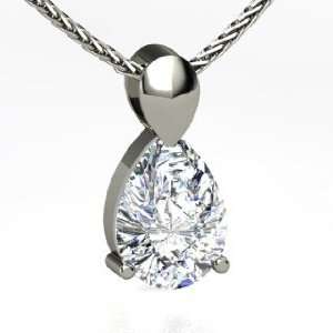   Pear Solitaire Pendant, Pear Diamond 14K White Gold Necklace Jewelry
