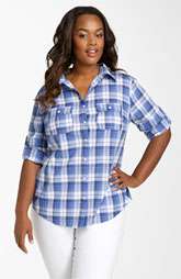 Sandra Ingrish Roll Sleeve Plaid Shirt (Plus) $74.00