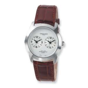  Mens Charles Hubert Leather Band Silver White Dial Dual 
